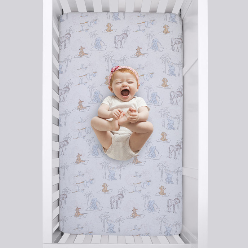 Disney Dumbo Mommy s Little Peanut Ivory Grey And Blue Kangaroo Bear Zebra And Stork With Palm Trees 6 Piece Nursery Crib Bedding Set